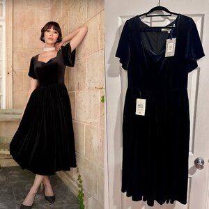 NWT Jessa Kae Riverwood Dress, Black, Velvet, XL